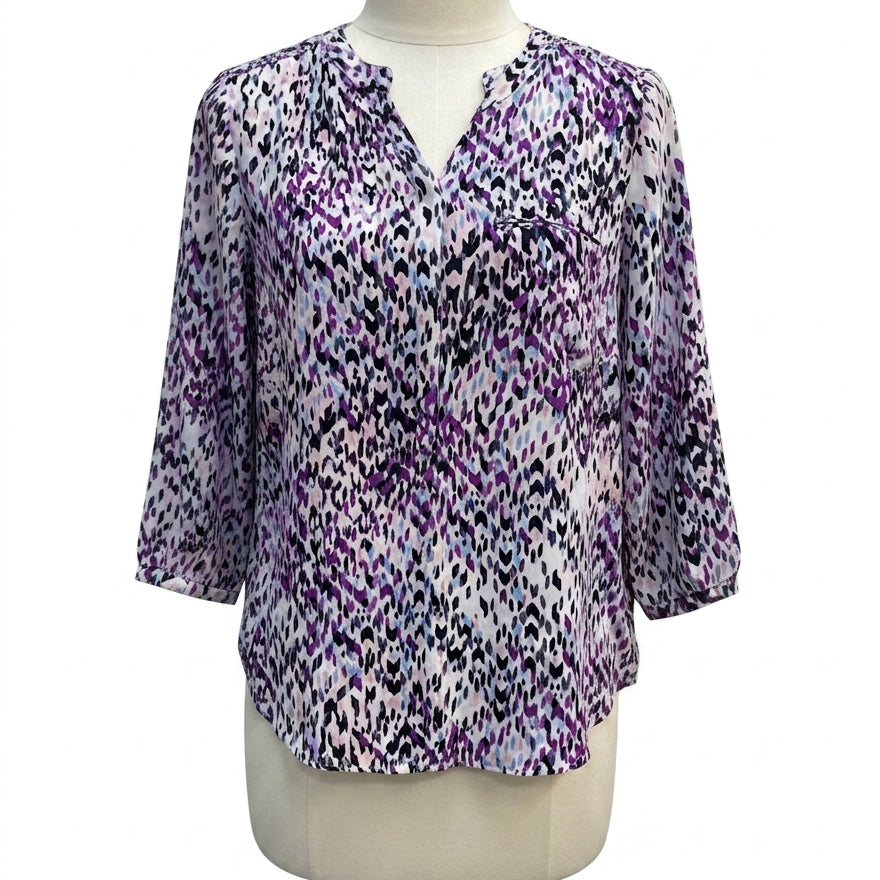 NYDJ · 3/4 Sleeve, pleated back detail · Large · PurpMulti