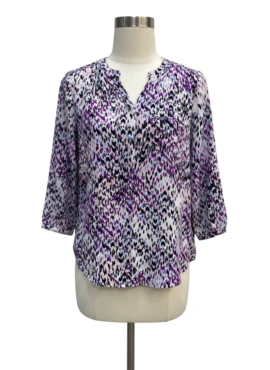 NYDJ · 3/4 Sleeve, pleated back detail · Large · PurpMulti