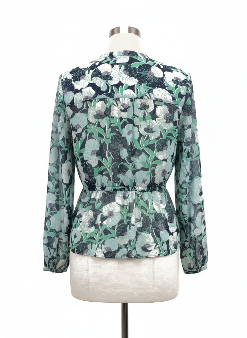 MaisonJules · Sheer Floral Top · Medium · GreenNavy