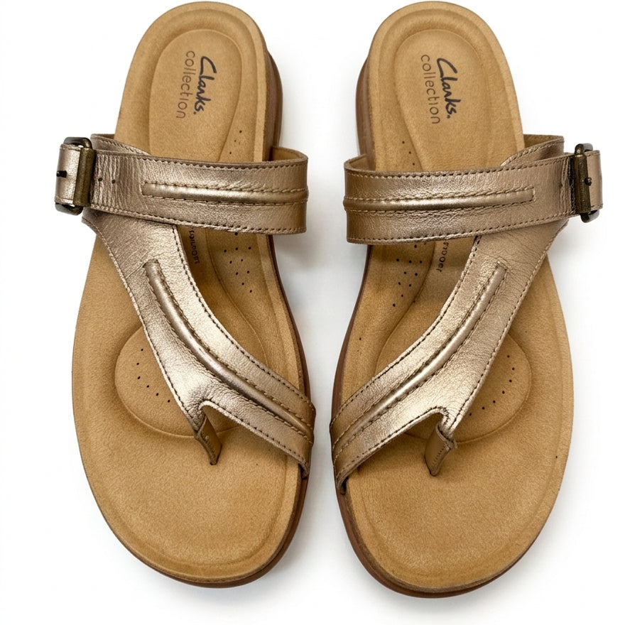 Clarks · Bryn Madi T-strap Sandal · 12 · RoseGold Leather