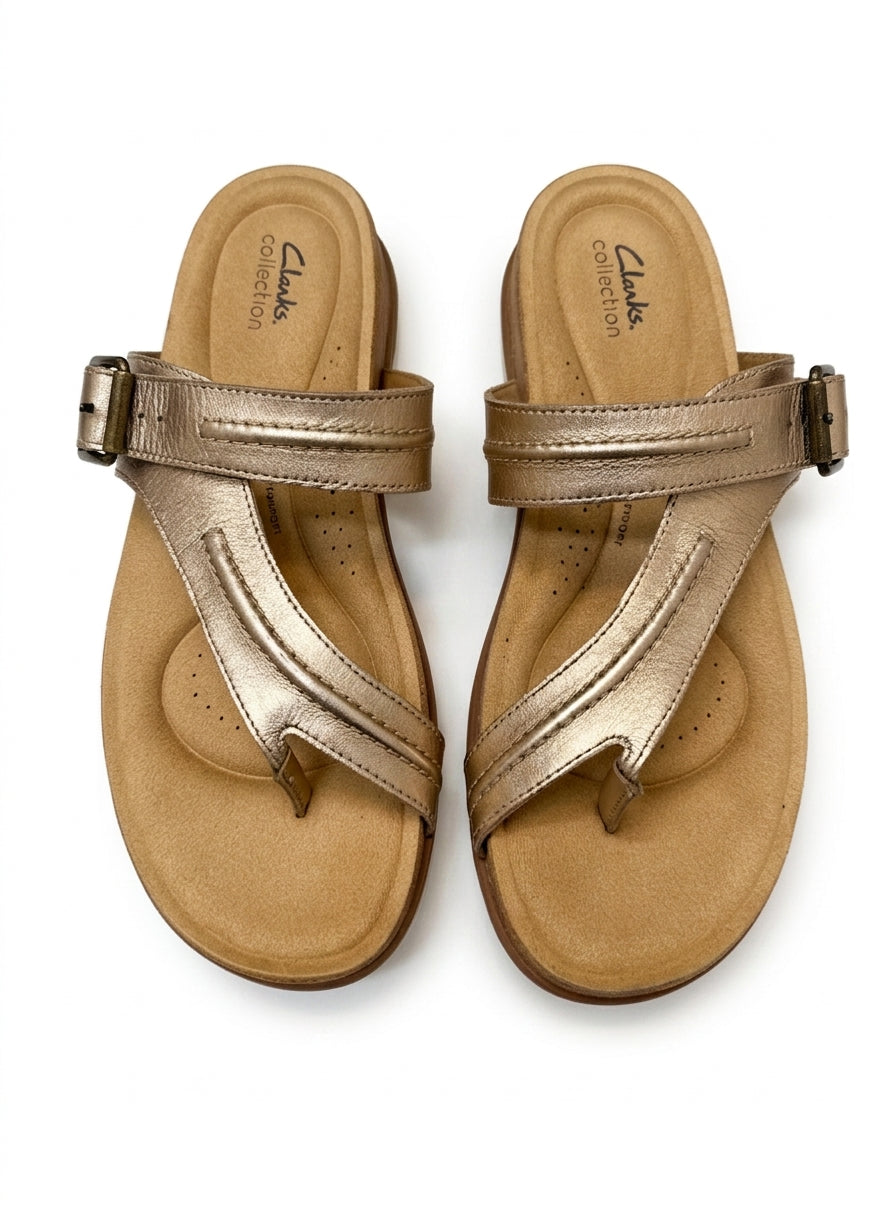 Clarks · Bryn Madi T-strap Sandal · 12 · RoseGold Leather