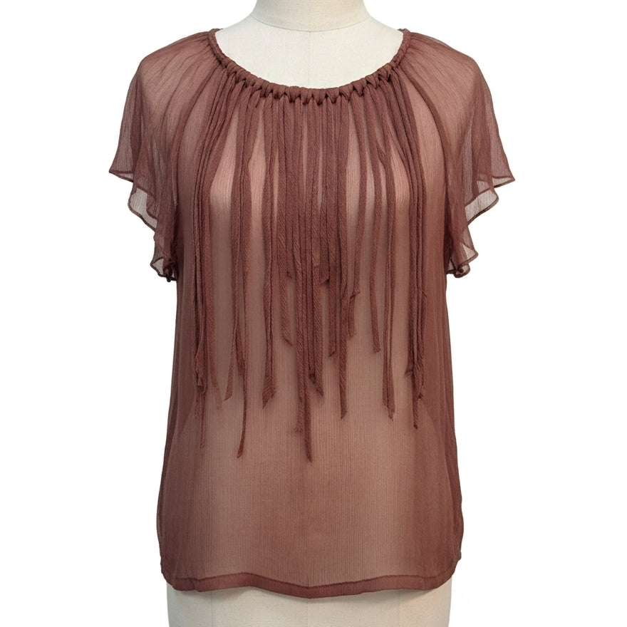 Anthropologie · Blue Tassel Fringe top · XSmall · Brown