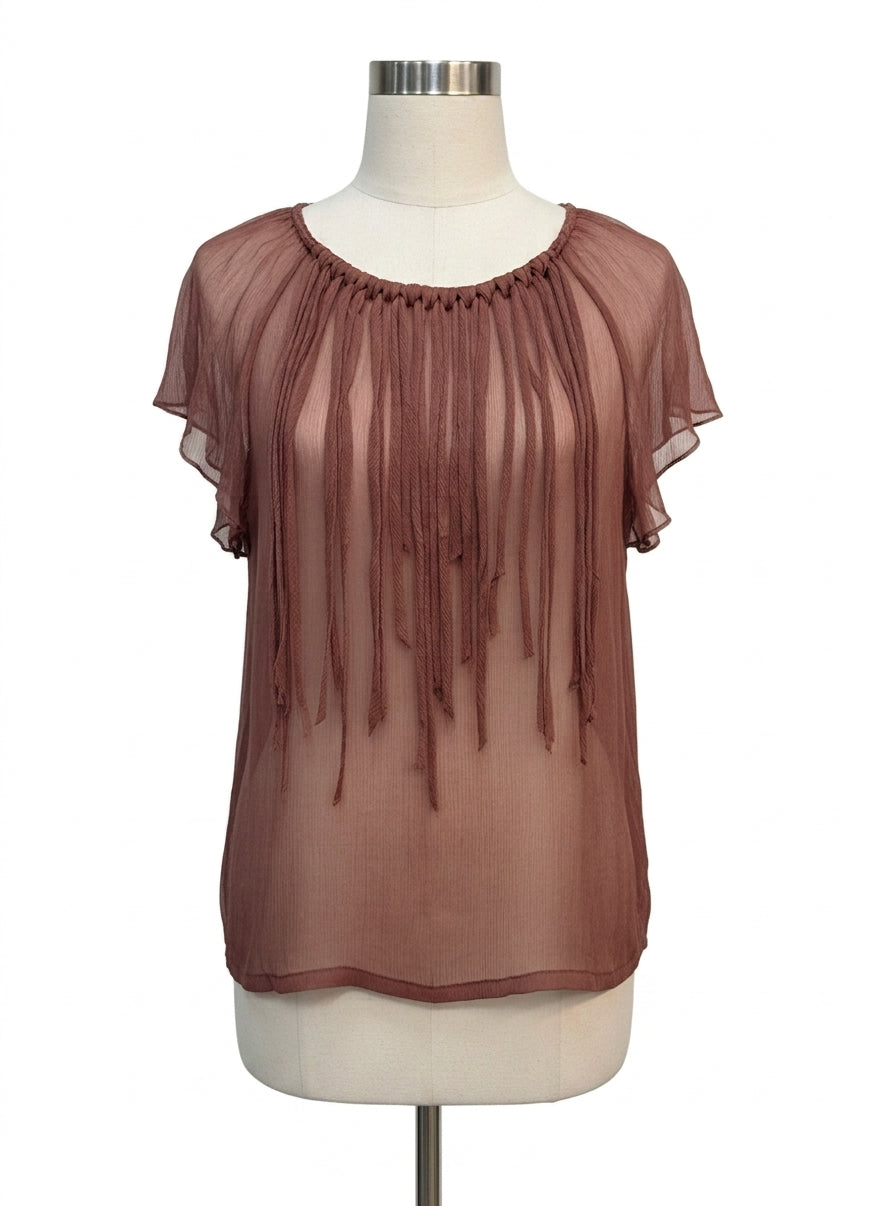 Anthropologie · Blue Tassel Fringe top · XSmall · Brown