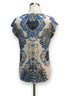 Unity World Wear · Paisley Print V-Neck Embellished Lace Top · Small · CreamBlue