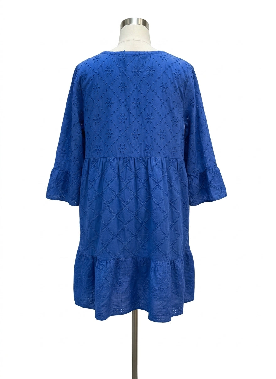 J. Jill · Bell Sleeve Dress Sapphire Eyelet · 2X · Sapphire