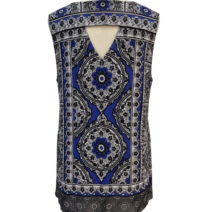 INC · Medallion Print Sleeveless Top · 2X · BlueBlk