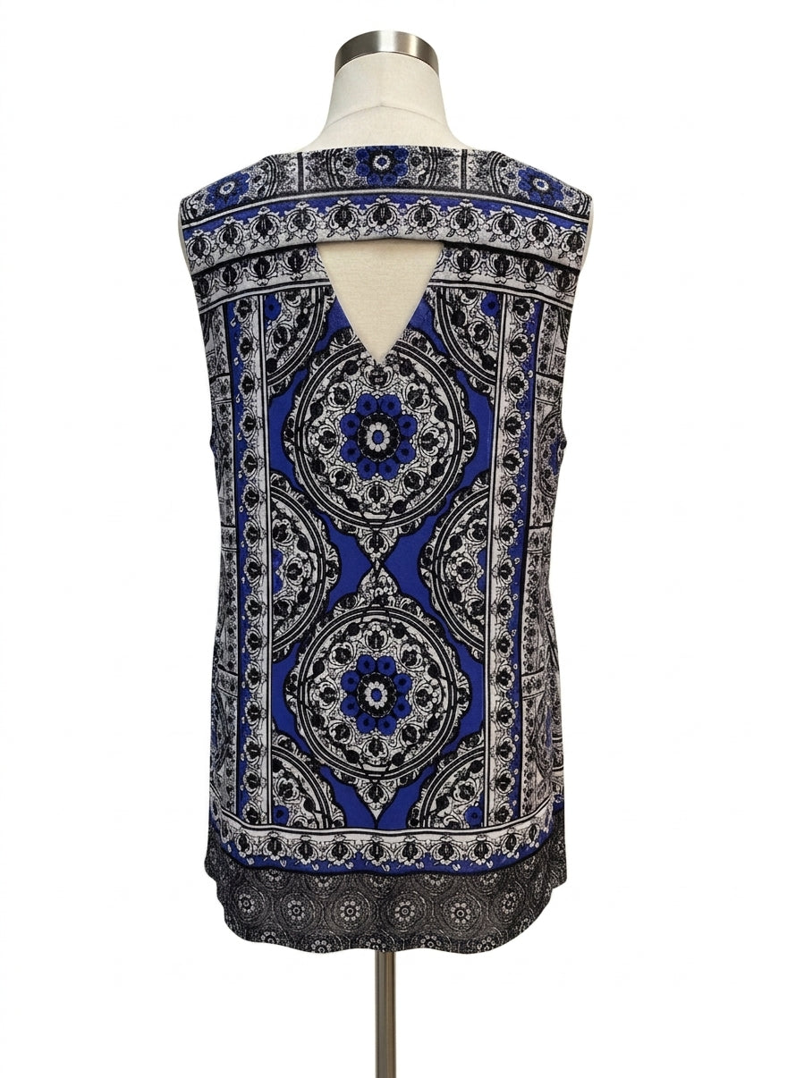 INC · Medallion Print Sleeveless Top · 2X · BlueBlk