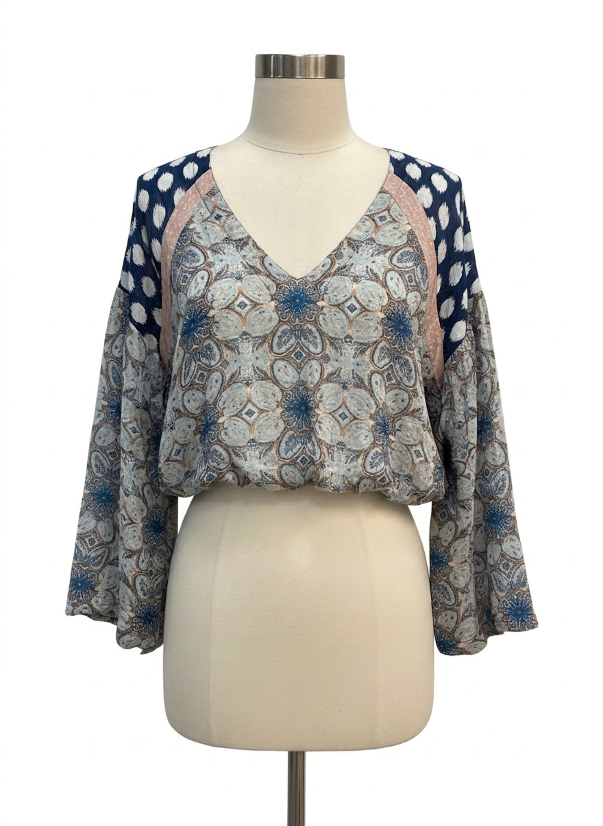 Free People · Cropped Top · Medium · Navy/White