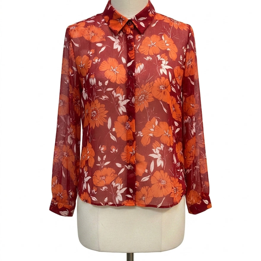 CABi · Hothouse Blouse · Medium · Burgundy Orange Floral