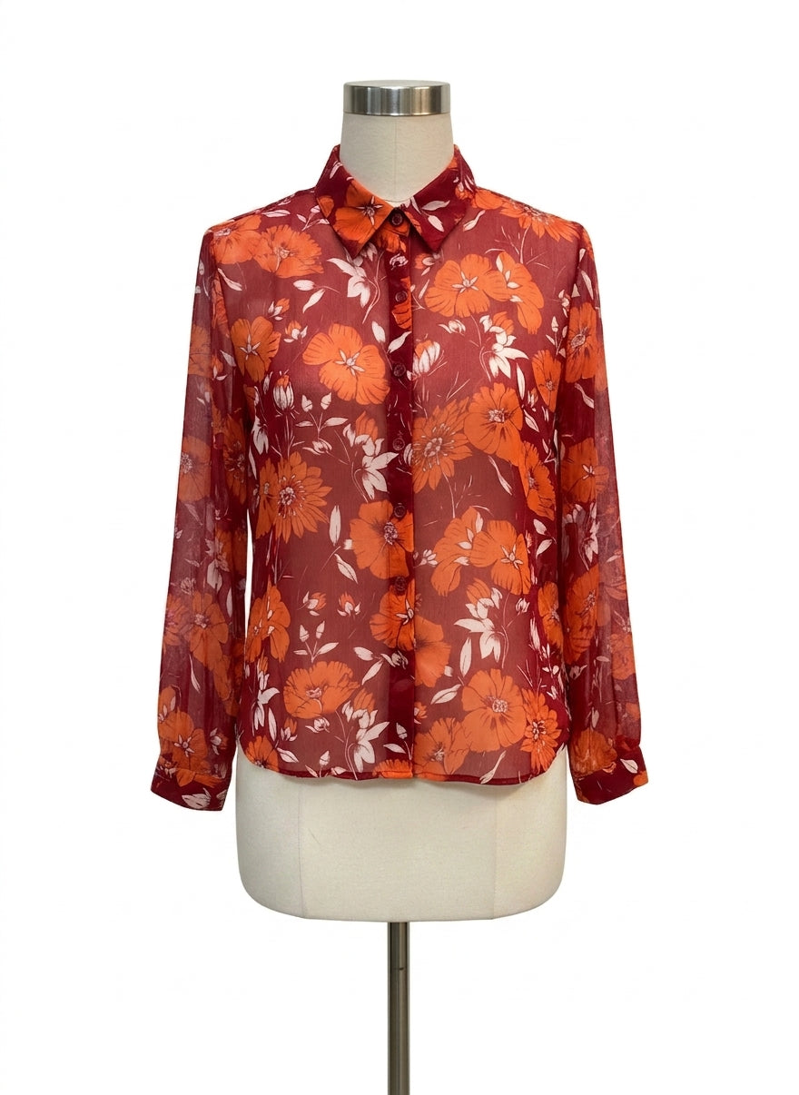 CABi · Hothouse Blouse · Medium · Burgundy Orange Floral