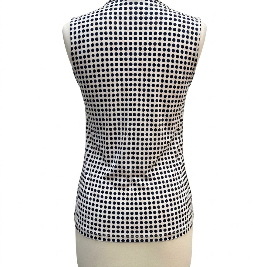 Anne Klein · Sleeveless Top · Medium · Navy/Cream Polka-Dot