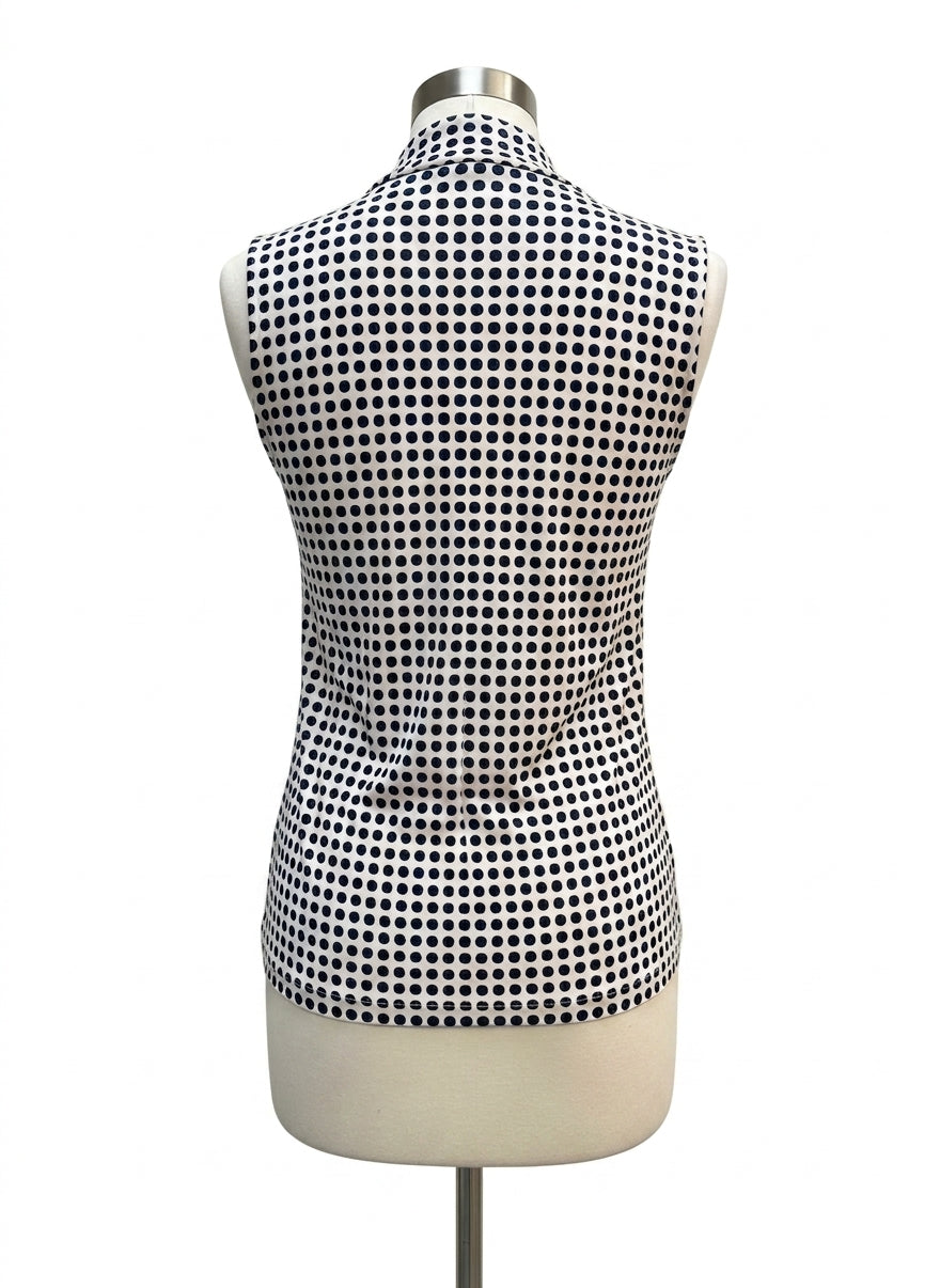 Anne Klein · Sleeveless Top · Medium · Navy/Cream Polka-Dot