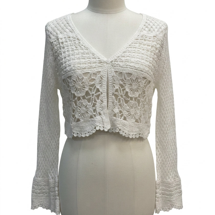 Blue Tassel · Crocheted/Knit Cardigan · S/M · Cream