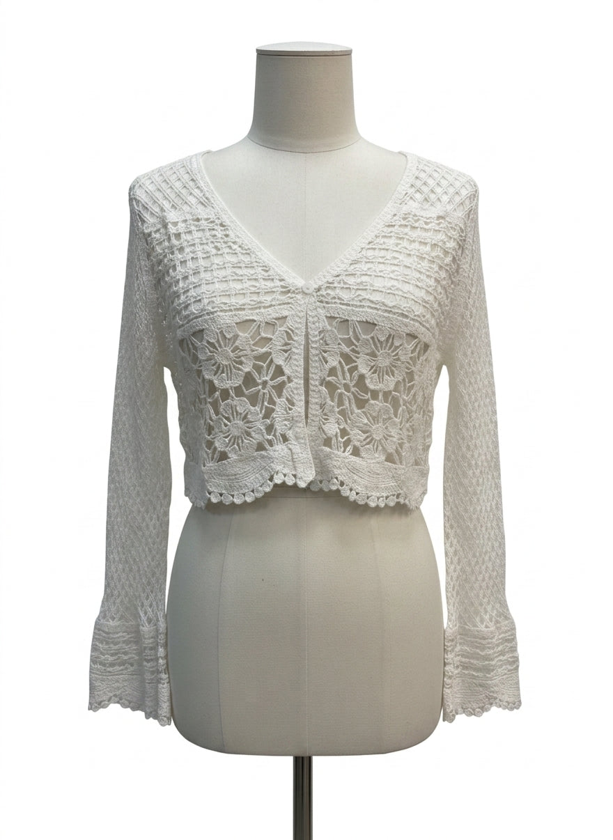 Blue Tassel · Crocheted/Knit Cardigan · S/M · Cream