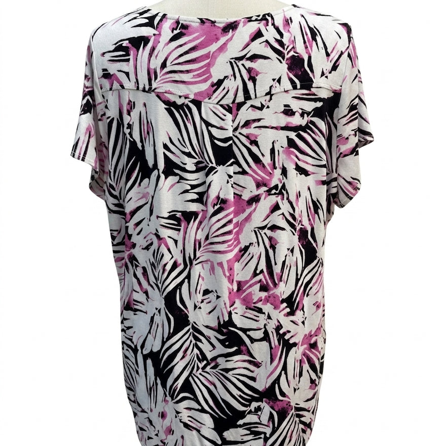 Alfani · Shirt · 1X · Black, White, Pink Leaf Print
