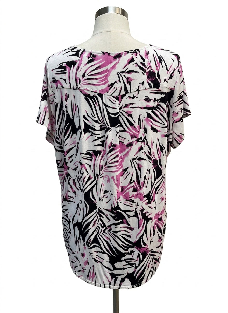 Alfani · Shirt · 1X · Black, White, Pink Leaf Print