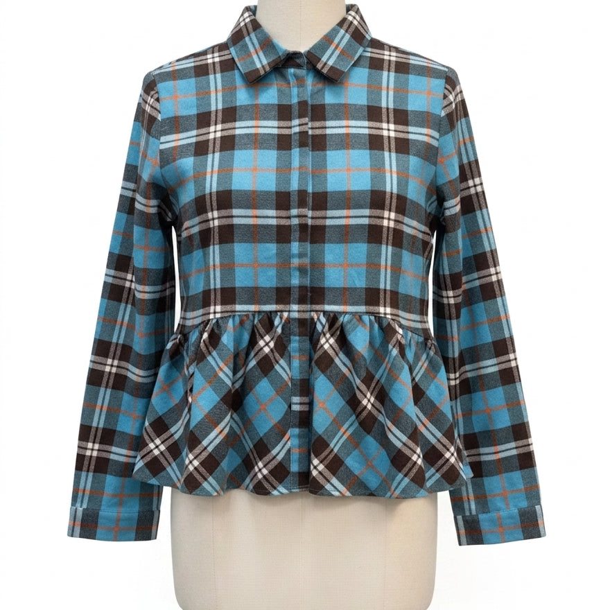 Sundance · Plaid peplum top · Medium · OrgTeal