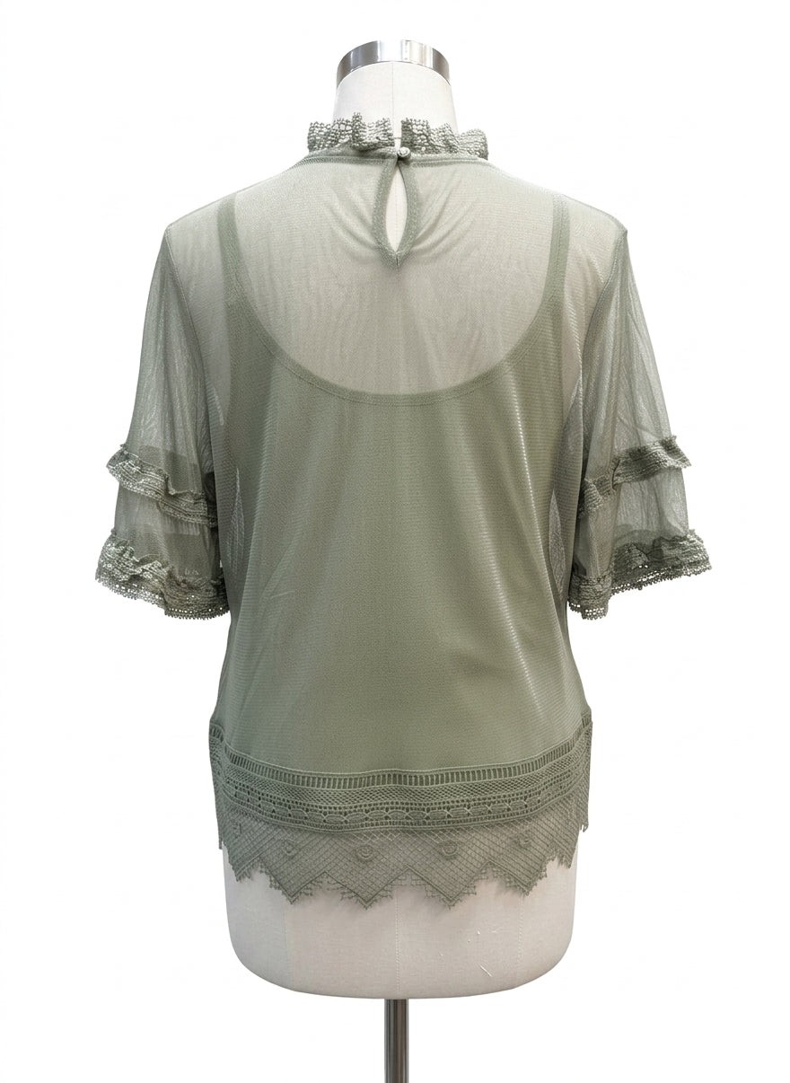 Anthropologie · Blue Tassel Celadon Lace Top · XLarge · Celadon