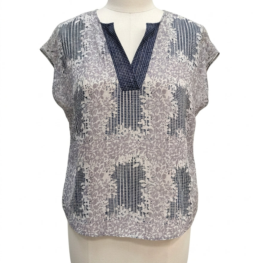 Cabi · Cap Sleeve Top · Medium · NavyGray Floral Print