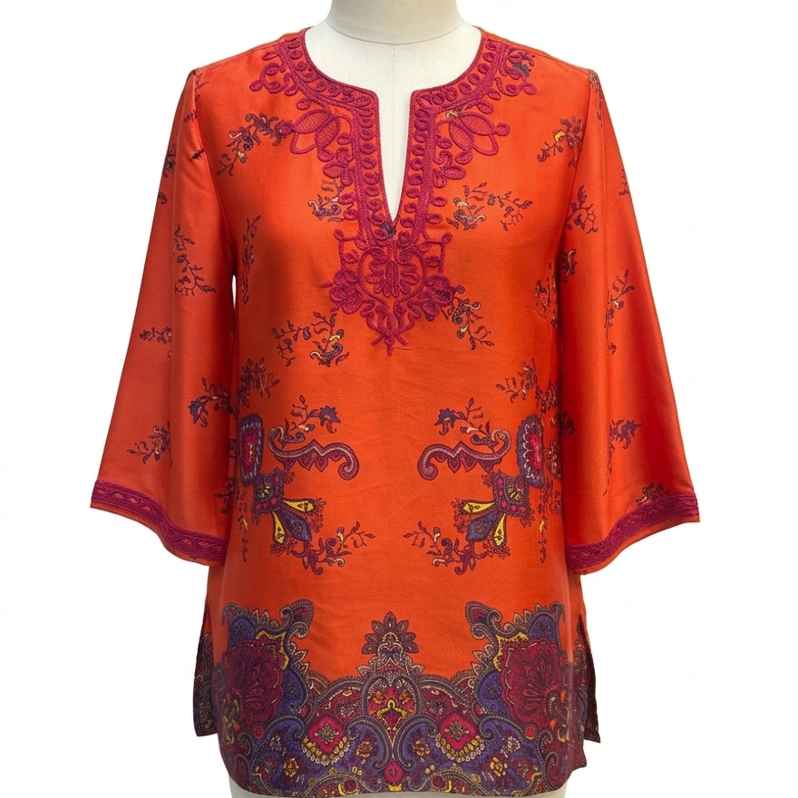 Jones New York · LongSleeve Top RedMulti Embroidered · Large · RedMulti