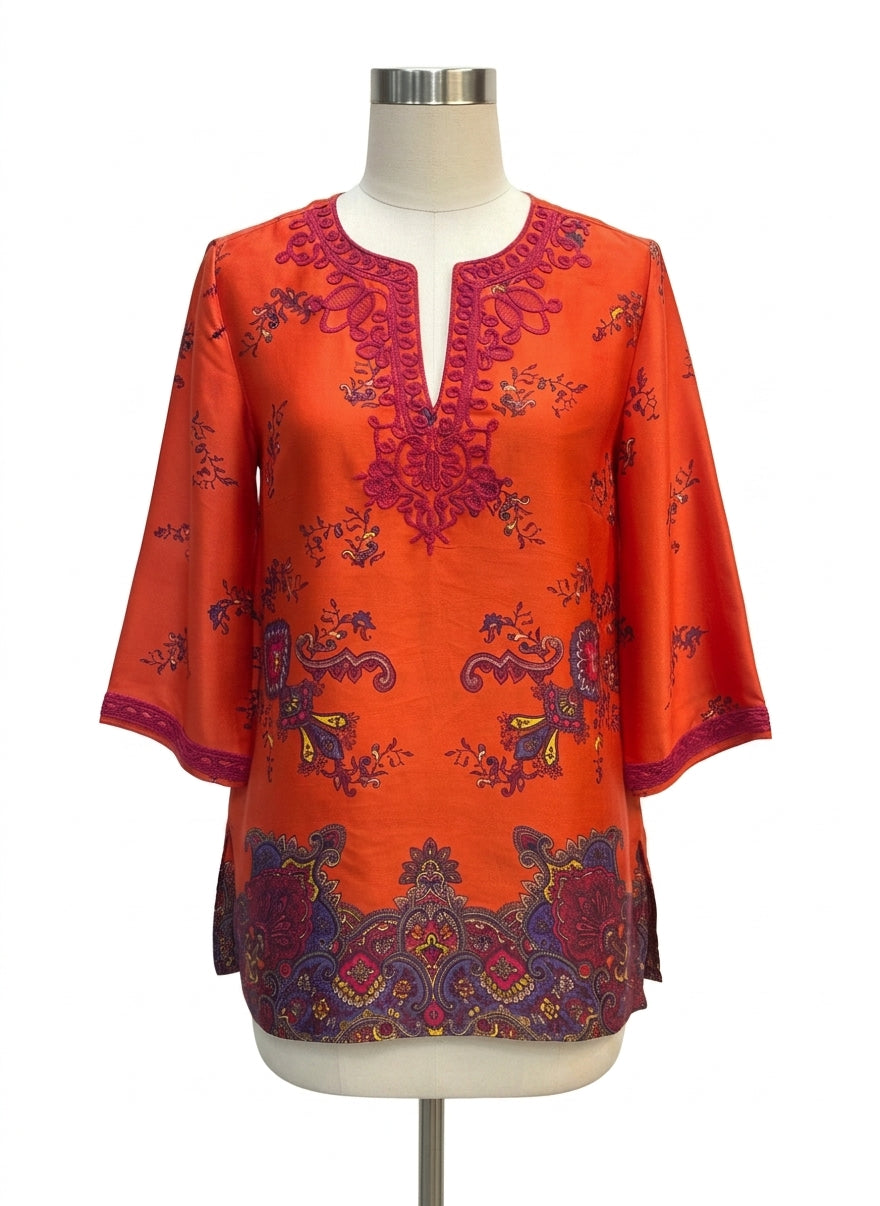 Jones New York · LongSleeve Top RedMulti Embroidered · Large · RedMulti