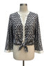 Halogen · Bell Sleeve Top, tie front, zig-zag pattern · Small · BlkWhite