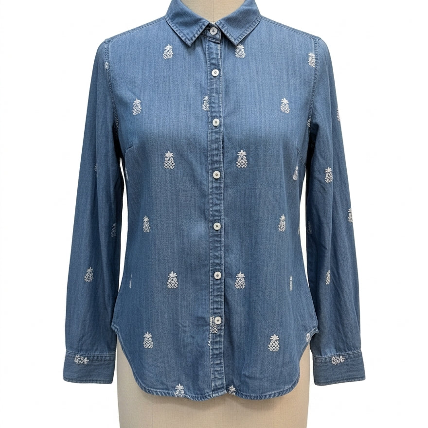 Foxcroft · Pineapple · Medium · Blue Chambray