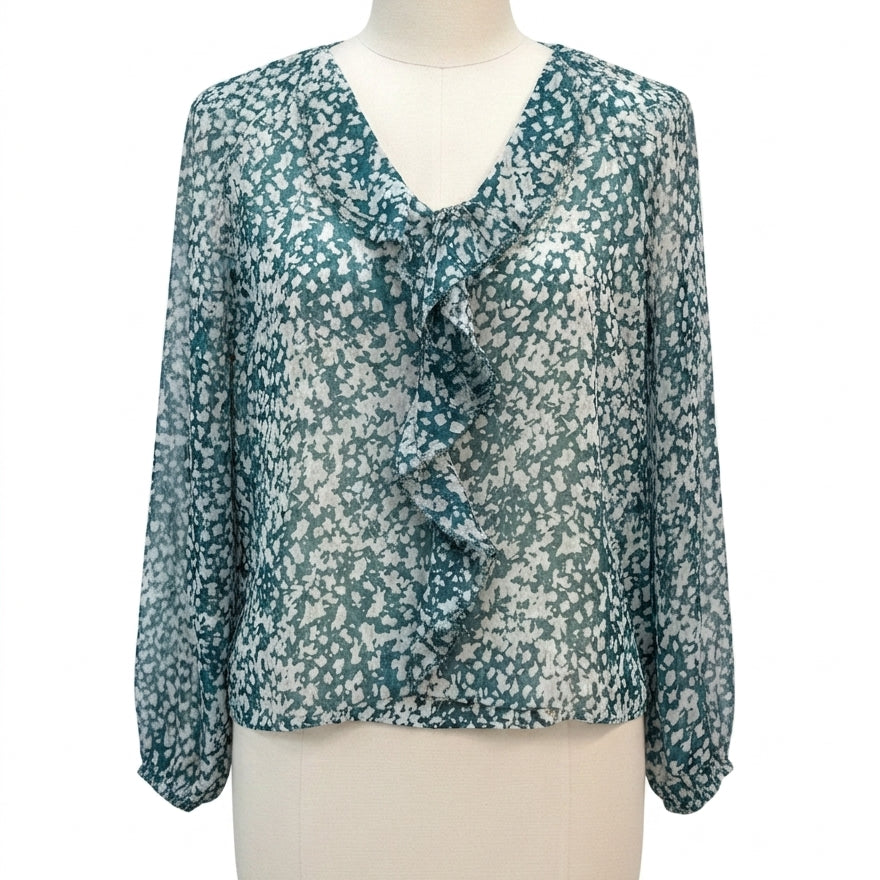 WHBM · Ruffle Detail Sheer Top and Camisole Set · Small · Teal/White