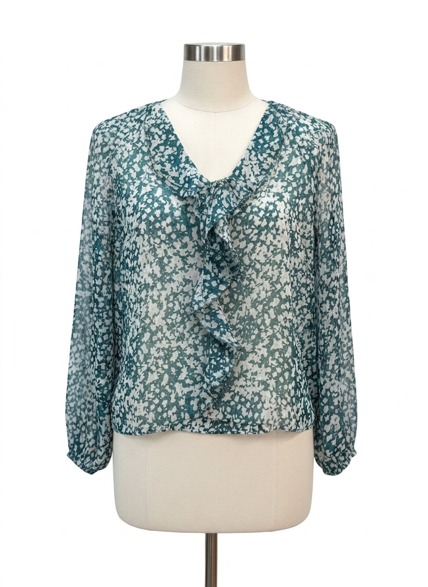WHBM · Ruffle Detail Sheer Top and Camisole Set · Small · Teal/White