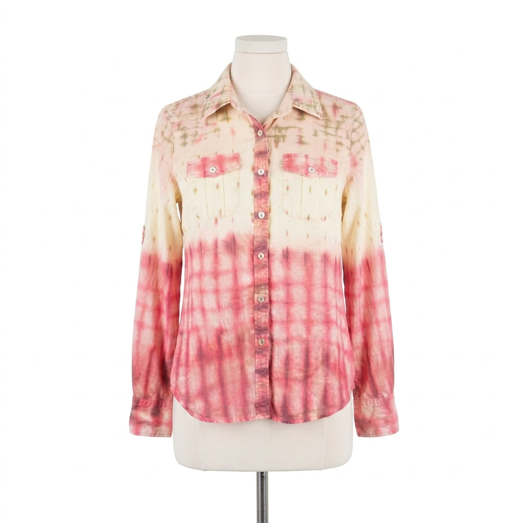 True Grit · Roll/Tab Sleeve LongSleeve Shirt · Medium · Pink/Cream Tie-Dye