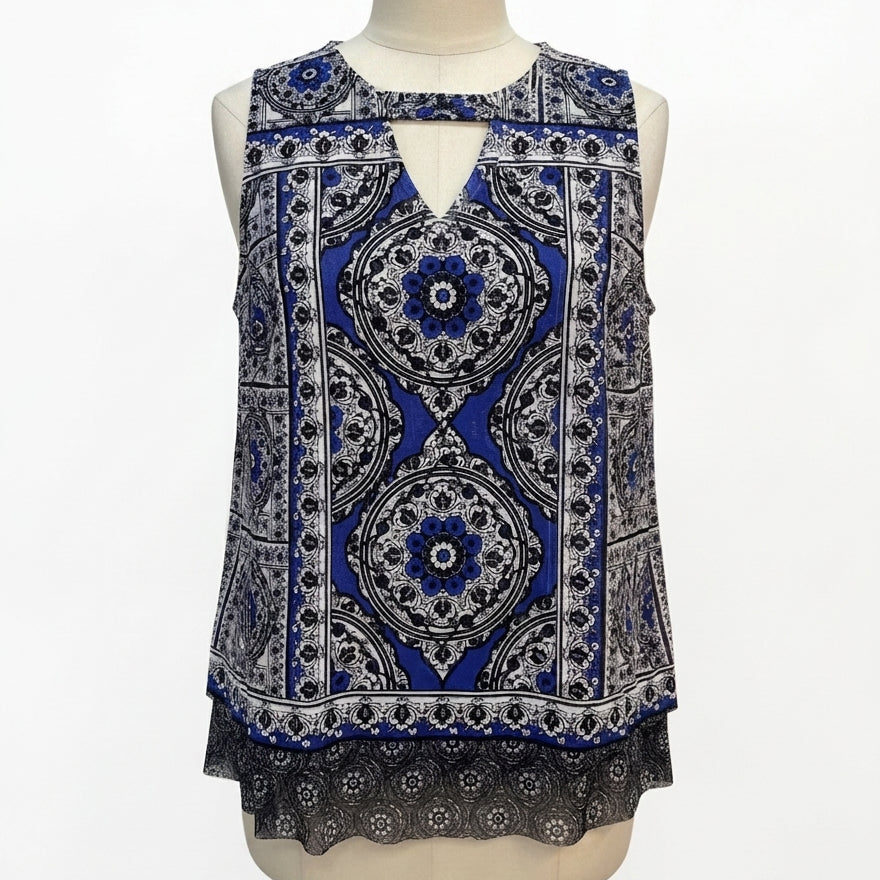 INC · Medallion Print Sleeveless Top · 2X · BlueBlk