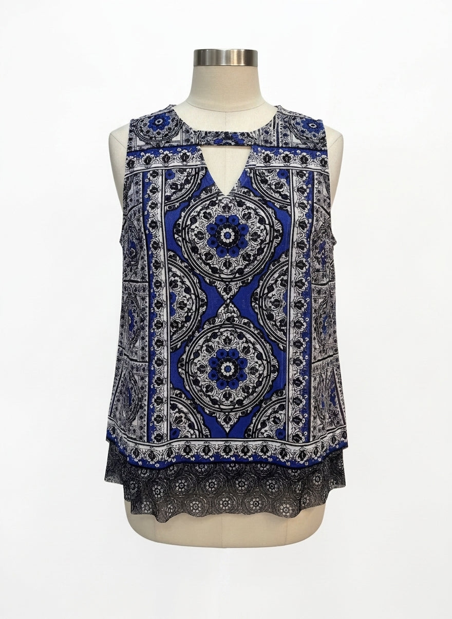 INC · Medallion Print Sleeveless Top · 2X · BlueBlk