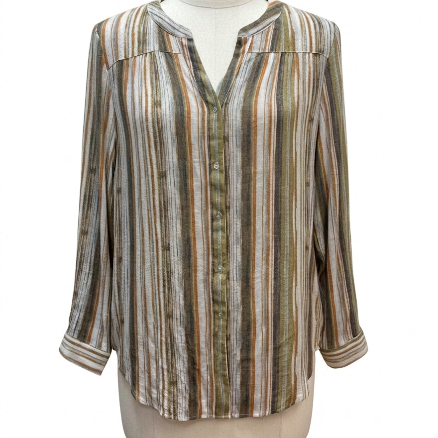 Zac&Rachel · Roll Tab Shirt · Large · CreamSage Striped