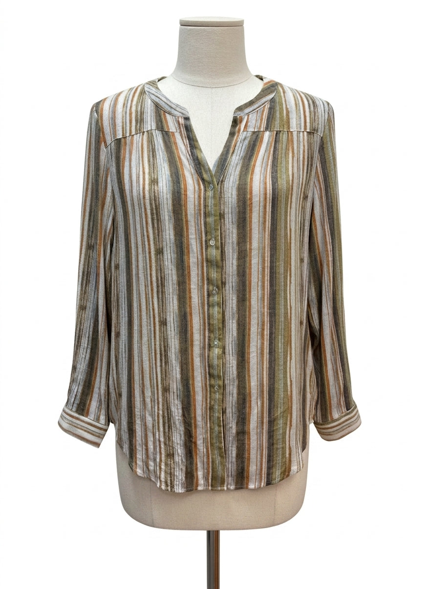 Zac&Rachel · Roll Tab Shirt · Large · CreamSage Striped