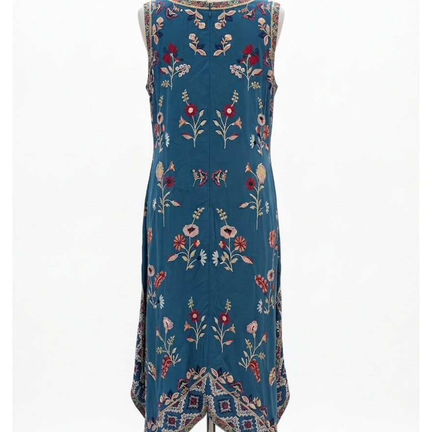 Tolani Collection · TealMulti Embroidered Handkerchief hem · Medium · TealMulti