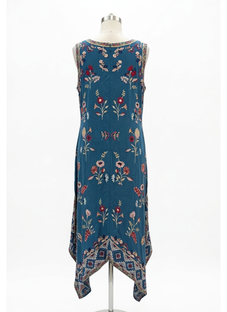 Tolani Collection · TealMulti Embroidered Handkerchief hem · Medium · TealMulti
