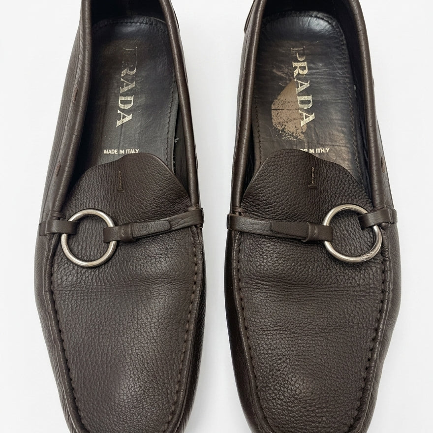 Prada · Driving Loafers · 10 · Coffee