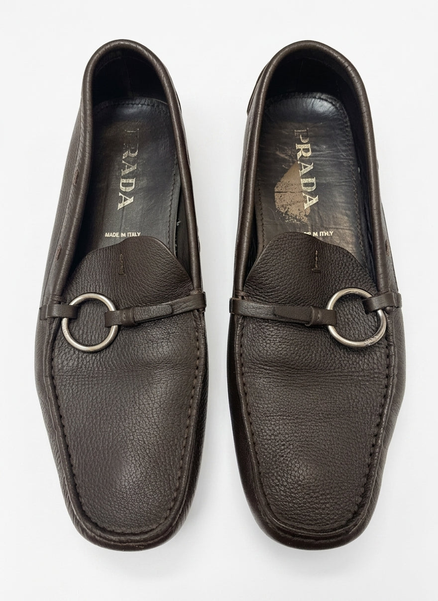 Prada · Driving Loafers · 10 · Coffee