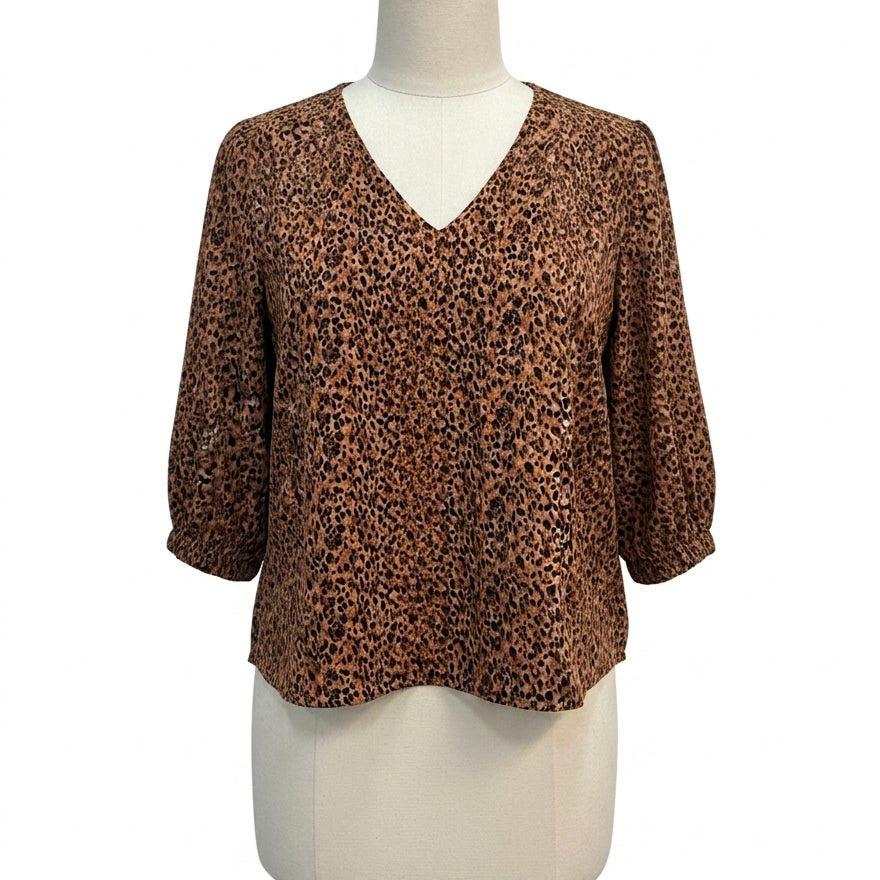 Pomander · Balloon Sleeve Fashion Top · Medium · Brown Cheetah Print