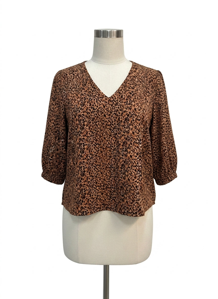 Pomander · Balloon Sleeve Fashion Top · Medium · Brown Cheetah Print