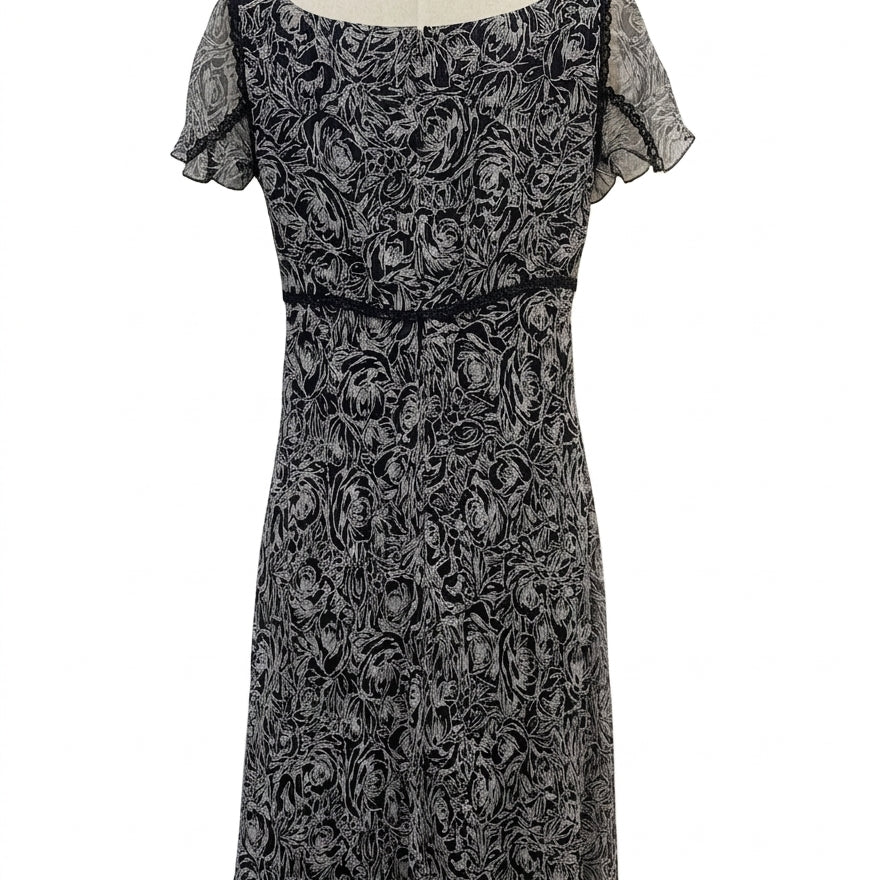 Nine West · Flutter Sleeve Silk Dress with Lace Details · 2 · Black/White