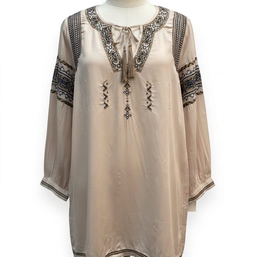 Sundance · 100% Rayon Longsleeve Tunic · Small · Beige