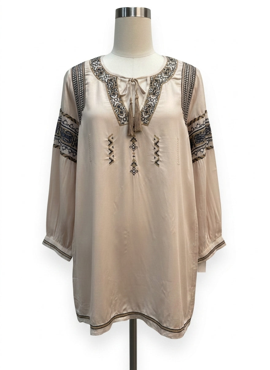 Sundance · 100% Rayon Longsleeve Tunic · Small · Beige