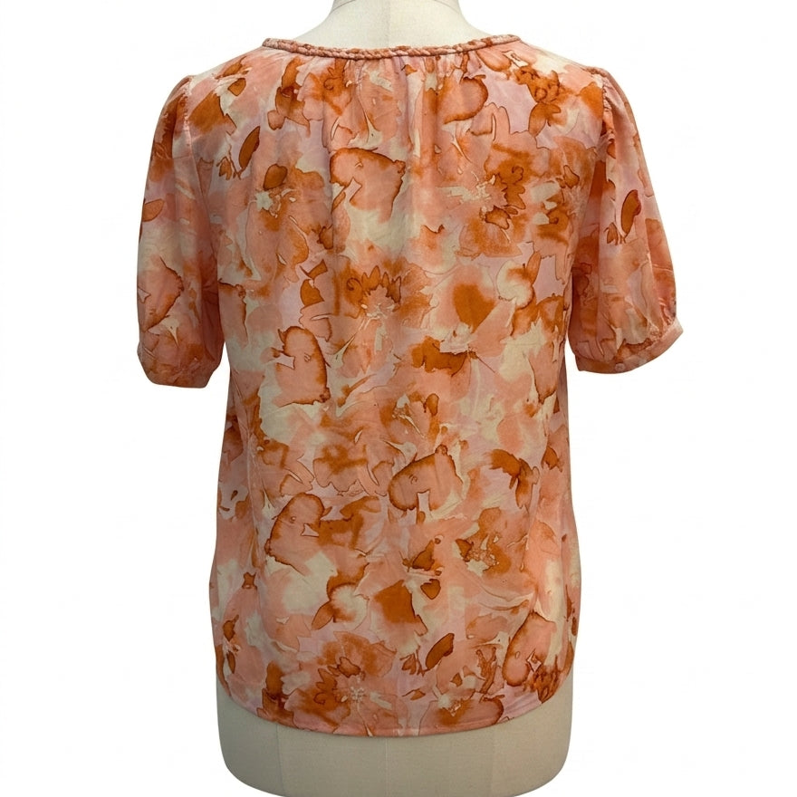 Daniel Rainn · Braided Detail Neckline Shirt · Medium · PeachFloral