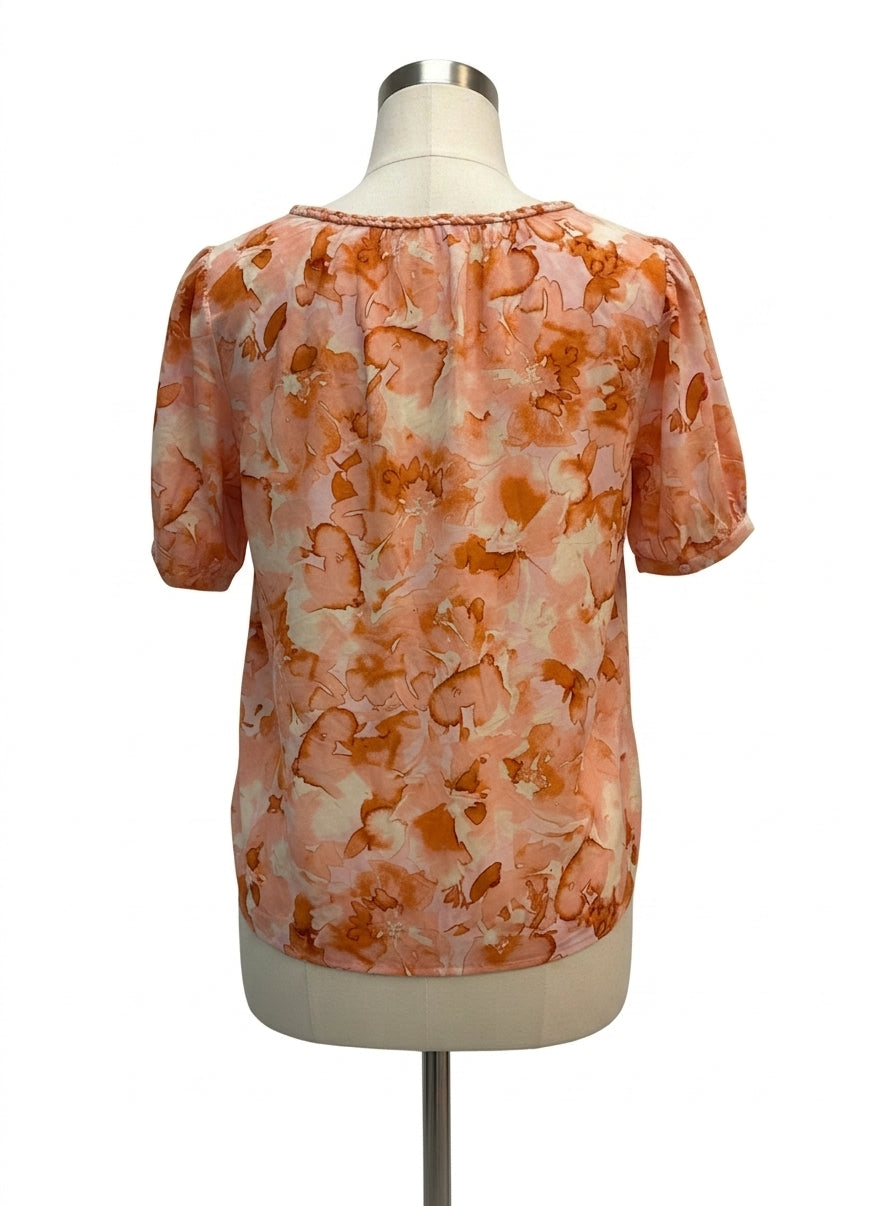 Daniel Rainn · Braided Detail Neckline Shirt · Medium · PeachFloral
