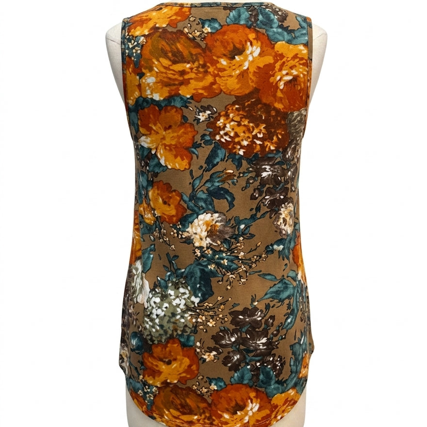 Susan Graver · Tank Top · Large · Orange Brown Floral