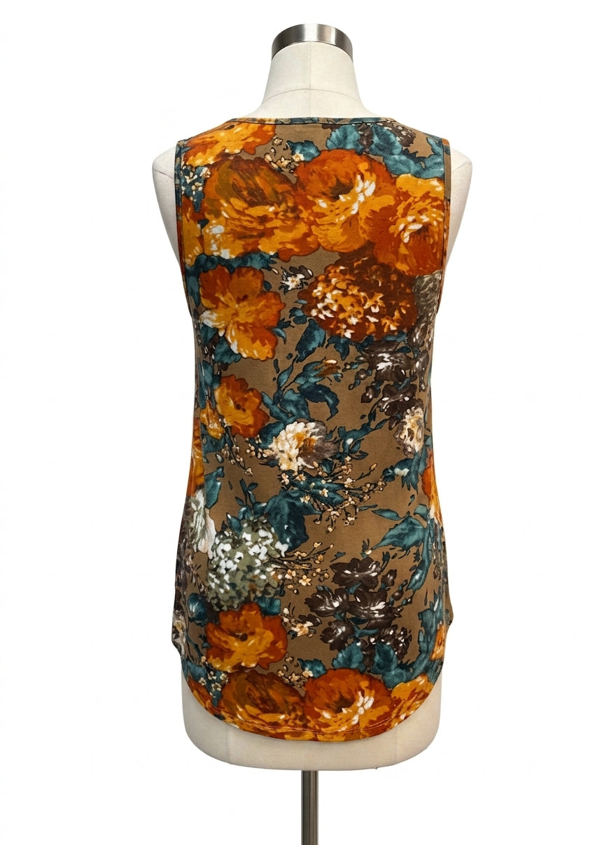 Susan Graver · Tank Top · Large · Orange Brown Floral