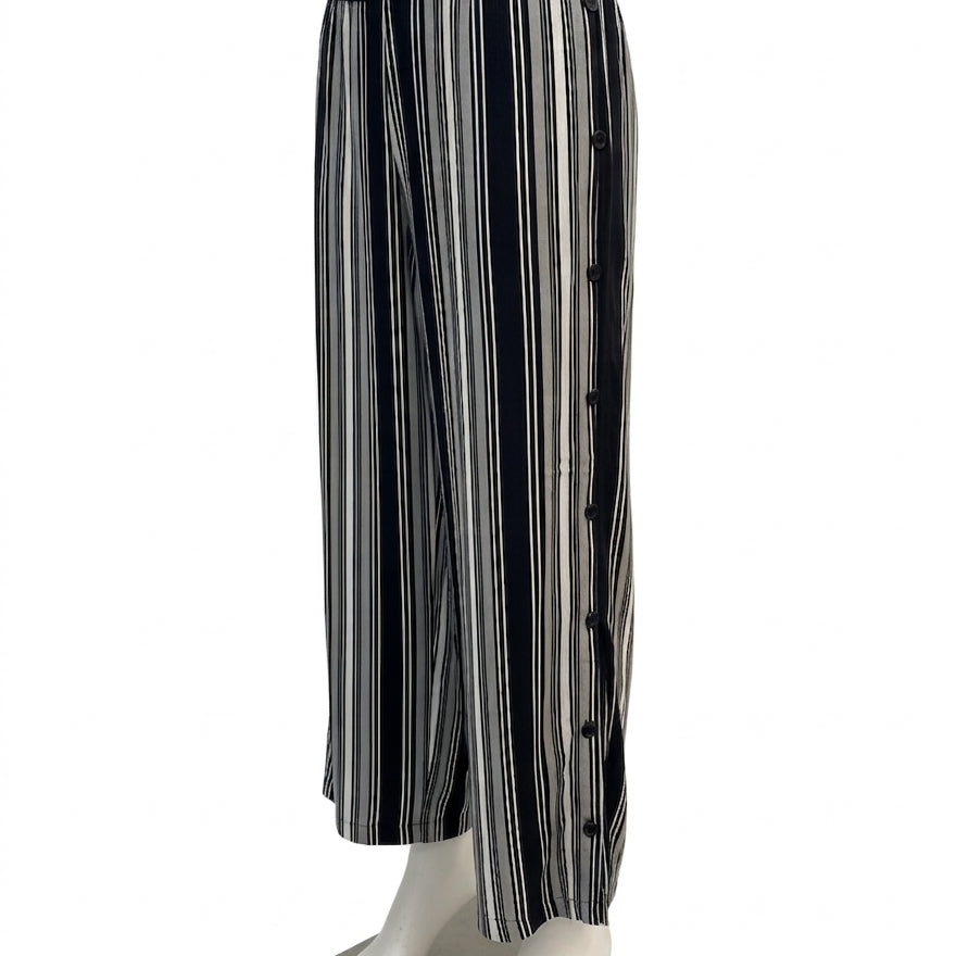 Life Style · FashionPants with Side Button Detail · Medium · Black/Cream Striped