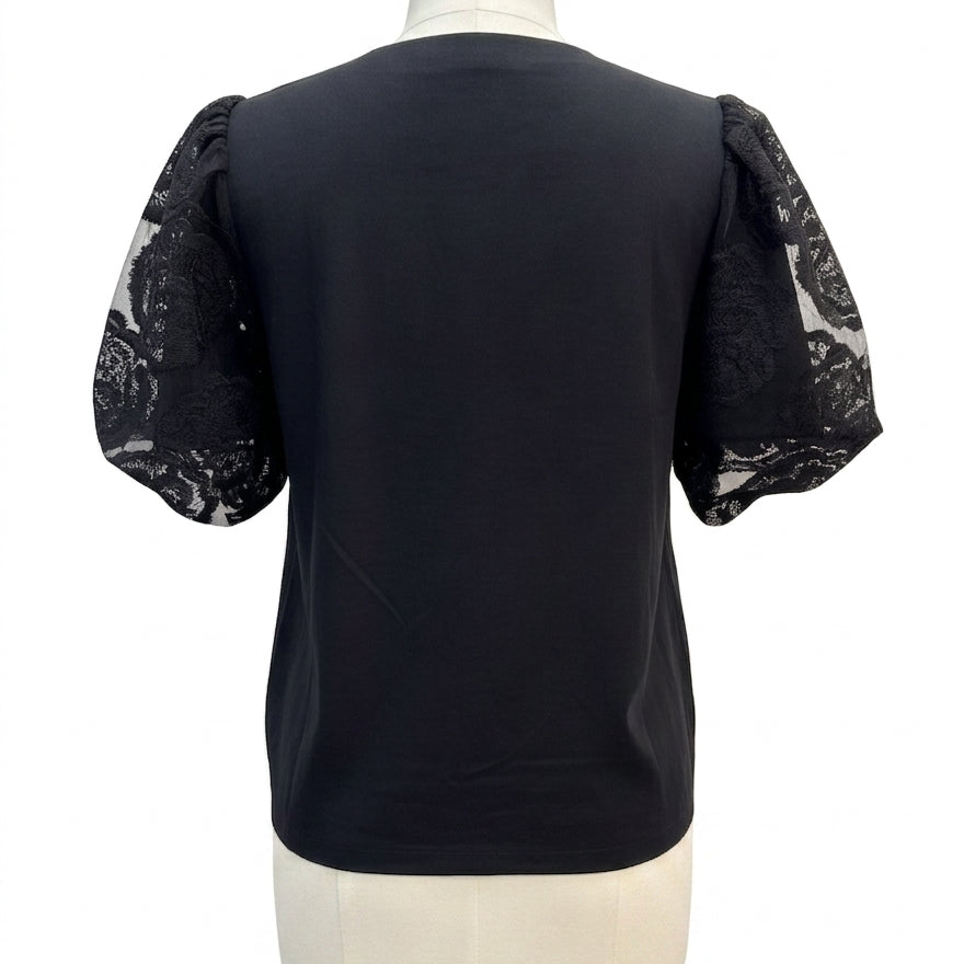 Marc NY · Lace Sleeve Top · Large · Black