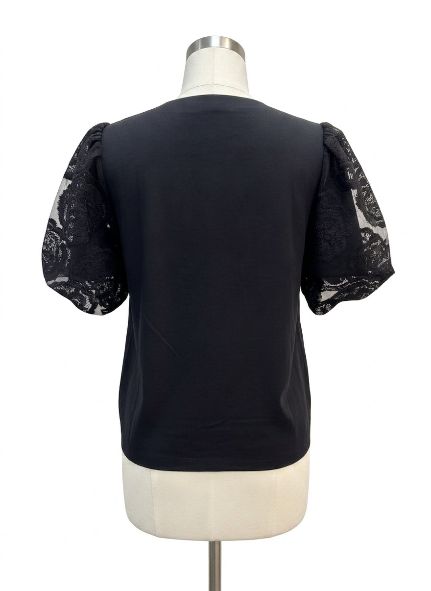 Marc NY · Lace Sleeve Top · Large · Black